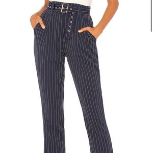 Belted Trousers in Navy Pinstripe